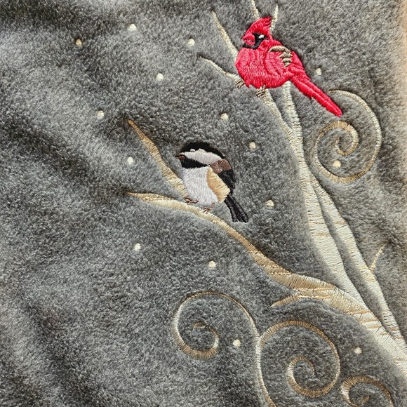 Croft & Barrow Womens XL Gray Cardinal Bird‎ Embroidered Fleece Jacket Grandma - Picture 4 of 8